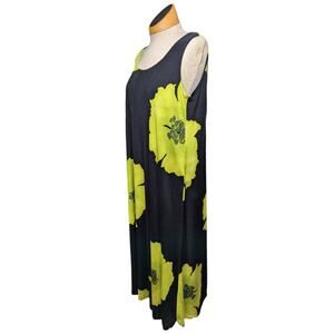 Vtg Y2K Jostar Black Lime Green Floral Sleeveless Stretch Jersey Maxi Dress M